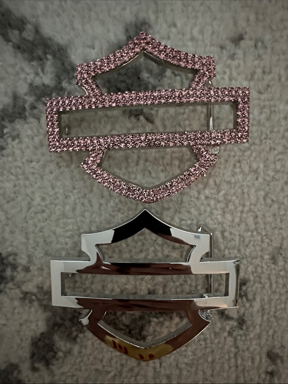 Women’s Harley Davidson Belt Buckles, Set of 2 Pink Rhinestones and Silver
